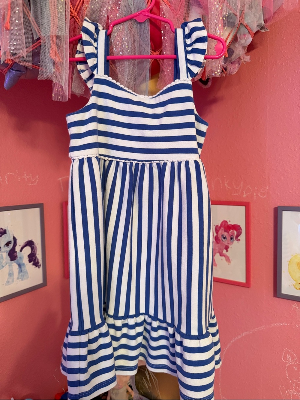 Janie and Jack Blue and White Striped Ruffle-Trim Sundress
